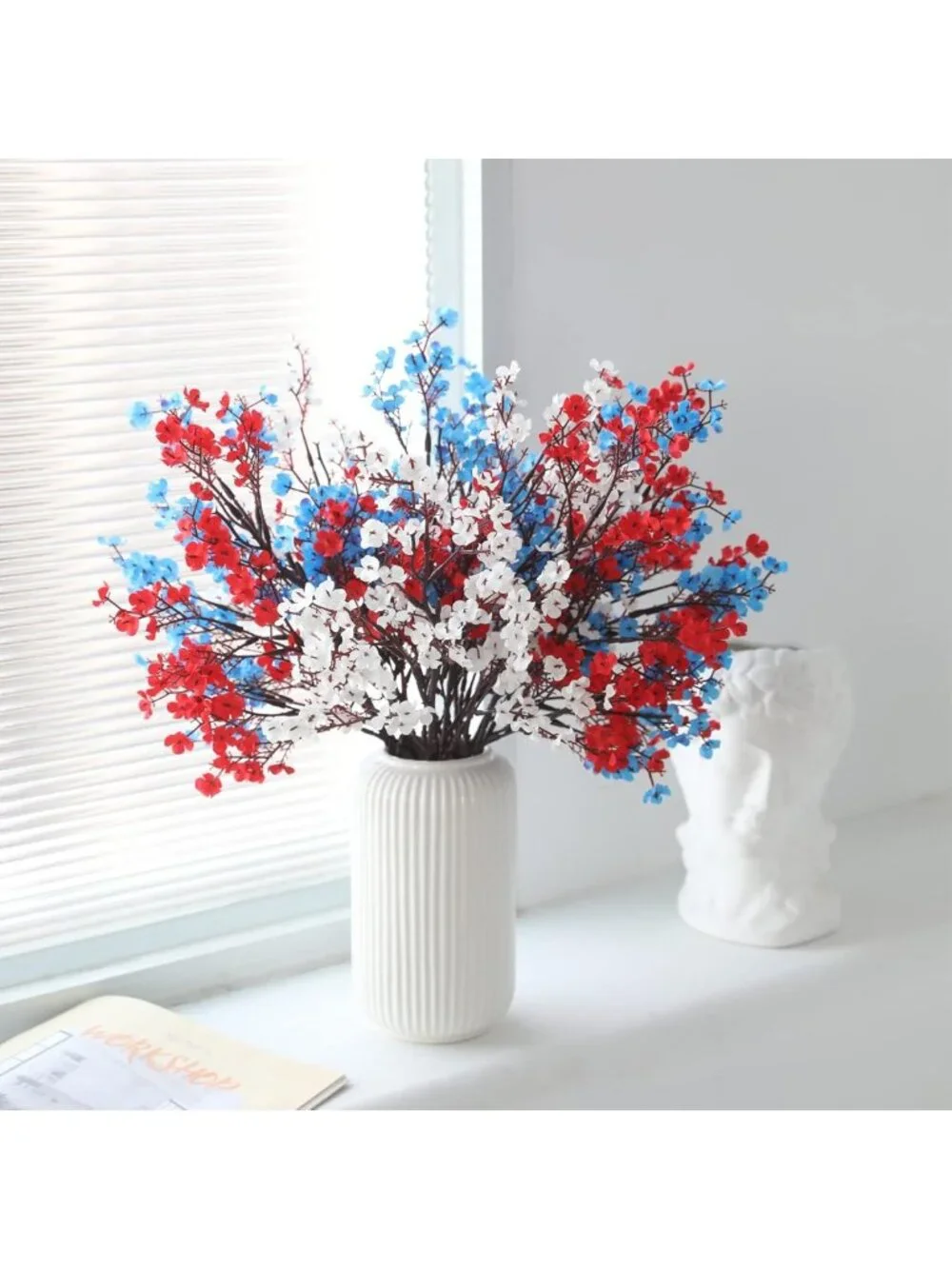 10 Pcs Patriotic Artificial Flowers - Red White Blue Silk Baby's Breath for 4th